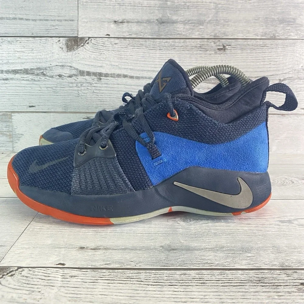 Nike PG 2 Youth Shoes 5.5 Blue Orange Multi Basketball Sports Kids Sneakers Nice